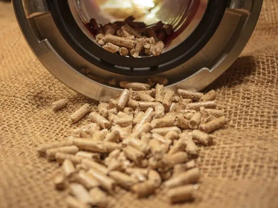 Pellets de madera que están tirados por el suelo 